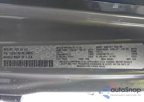 2022 Jeep Gladiator Willys 4X4 z USA, uszkodzony, nr VIN 1C6HJTAG1NL149267